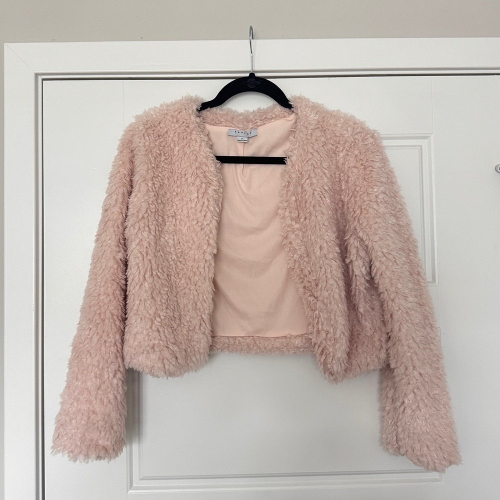 Faux Fur Light Pink Cropped Jacket